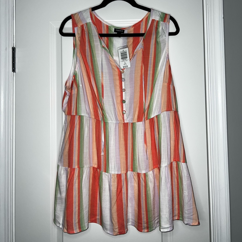 Torrid Stripe Tiered Tank NWT, 1X (14-16), Multi Color